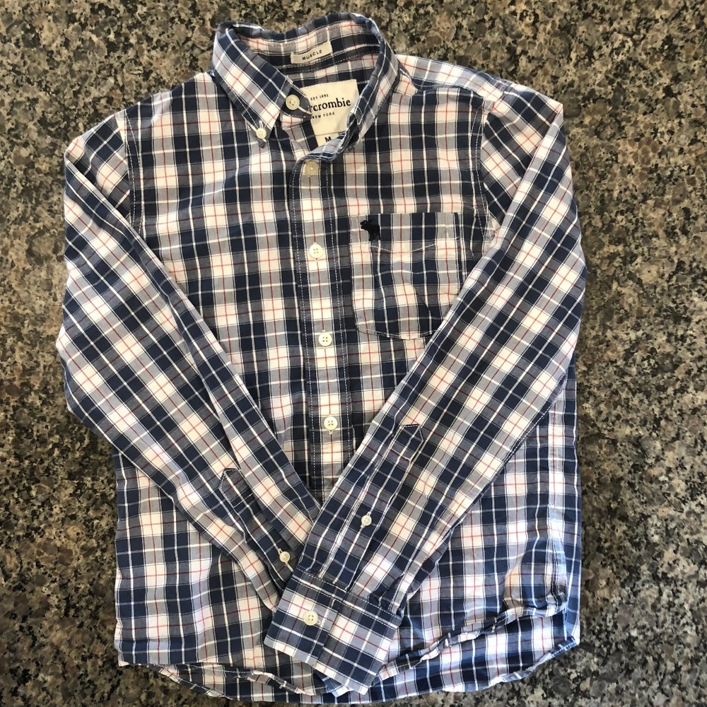 Like New Abercrombie Kids Button Down Blue, White & Red Plaid Shirt, M